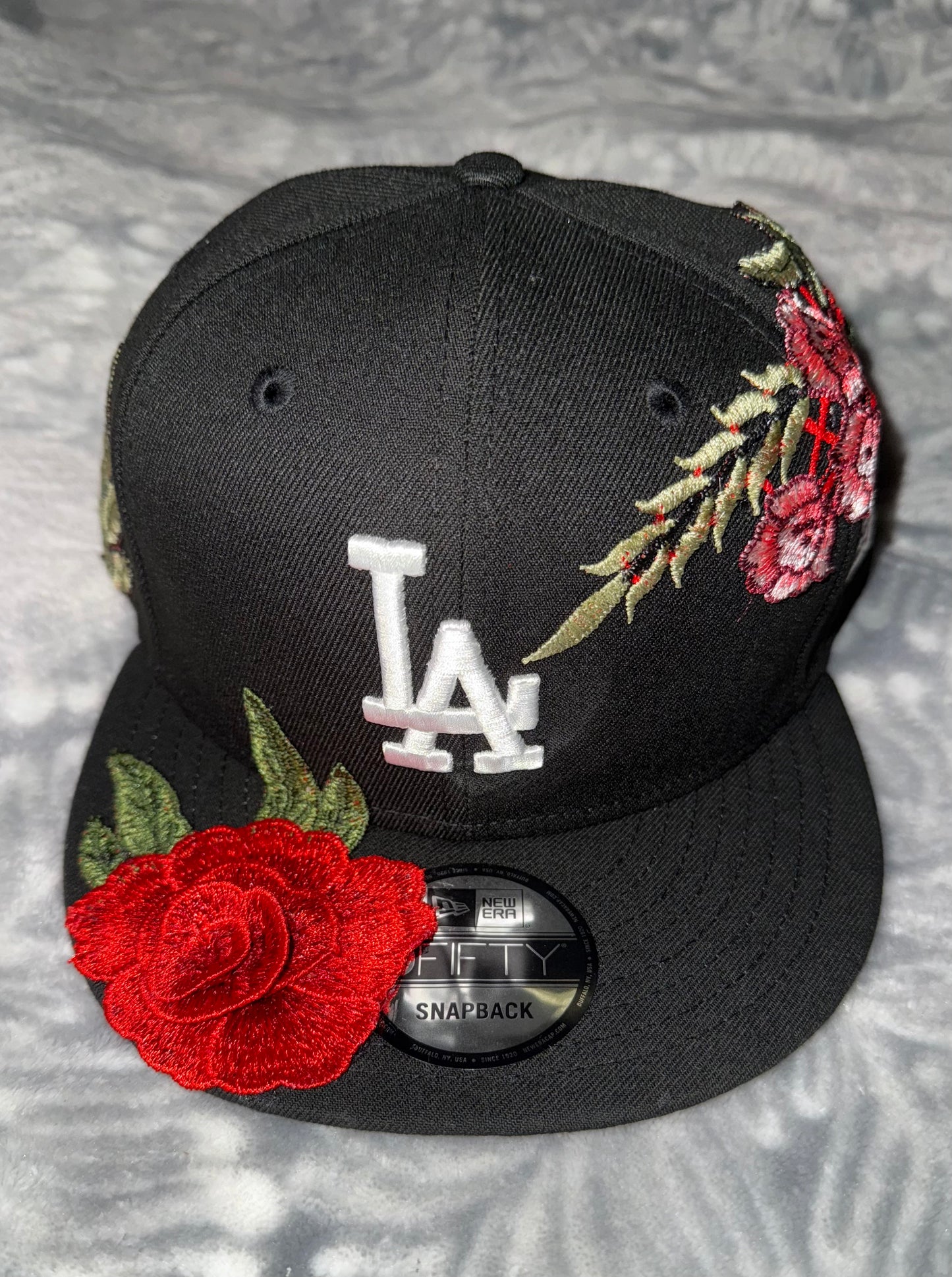 Custom L.A Dodgers Hat SnapBack Red Rose